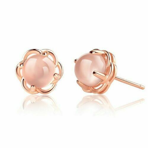 Women Silver Plated Pink Crystal Rose Gold Stud Earrings Jewellery Gift - Picture 1 of 4