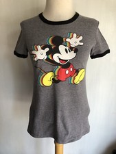 MICKEY MOUSE 2019 Official Women's 3-D Rainbow Disney Ringer T-Shirt XS