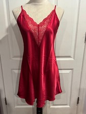 Women Lingerie Satin Nightgown Slip VNeck Cranberry Red Thin Sz M 30"Lx14"W