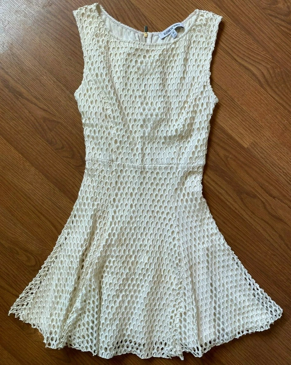 ELIZABETH JAMES DRESS CUT OUTS FLARE SKATER EYELET MESH WHITE SIZE XS A2