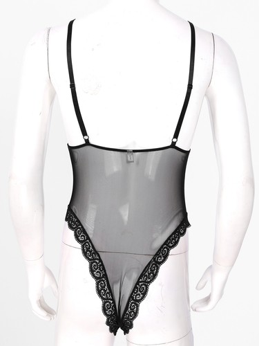 DE Herren Sissy Mesh Spitze Body Nachtwäsche Crossdress Durchsichtiger Overalls - Bild 8 von 44