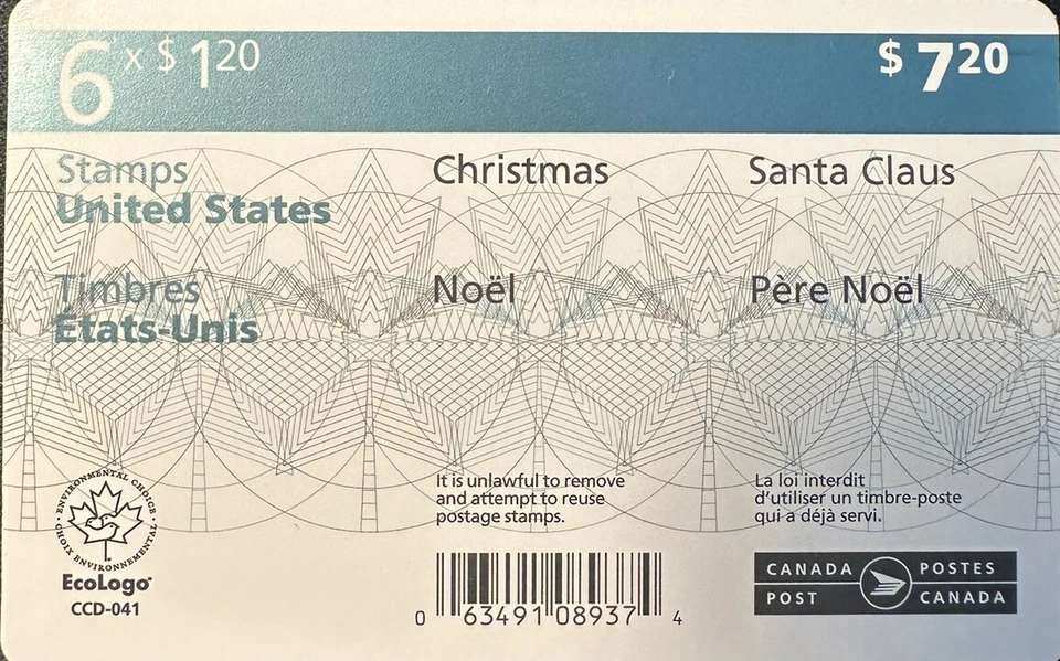 Canada stamp Booklet Pane of 6 #2799a Booklet Santa Carrying sack - Изображение 2 из 3