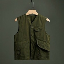 Men Waistcoat Gilet Cargo Vest Pocket Sleeveless Jacket Military Vintage Top