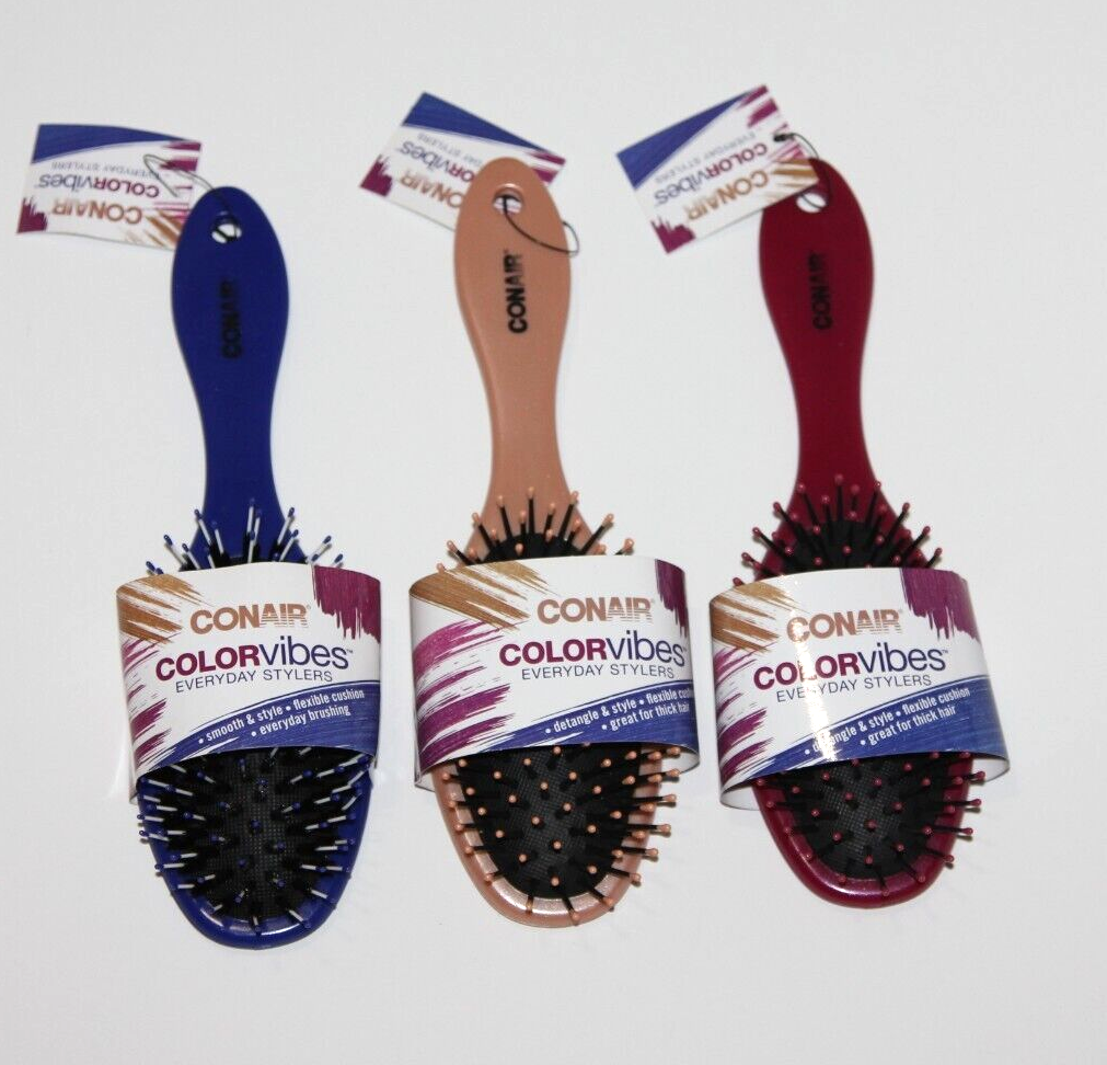 LOT (3) CONAIR COLOR VIBES EVERYDAY STYLER BRUSH SATIN FINISH DETANGLE & STYLE eBay