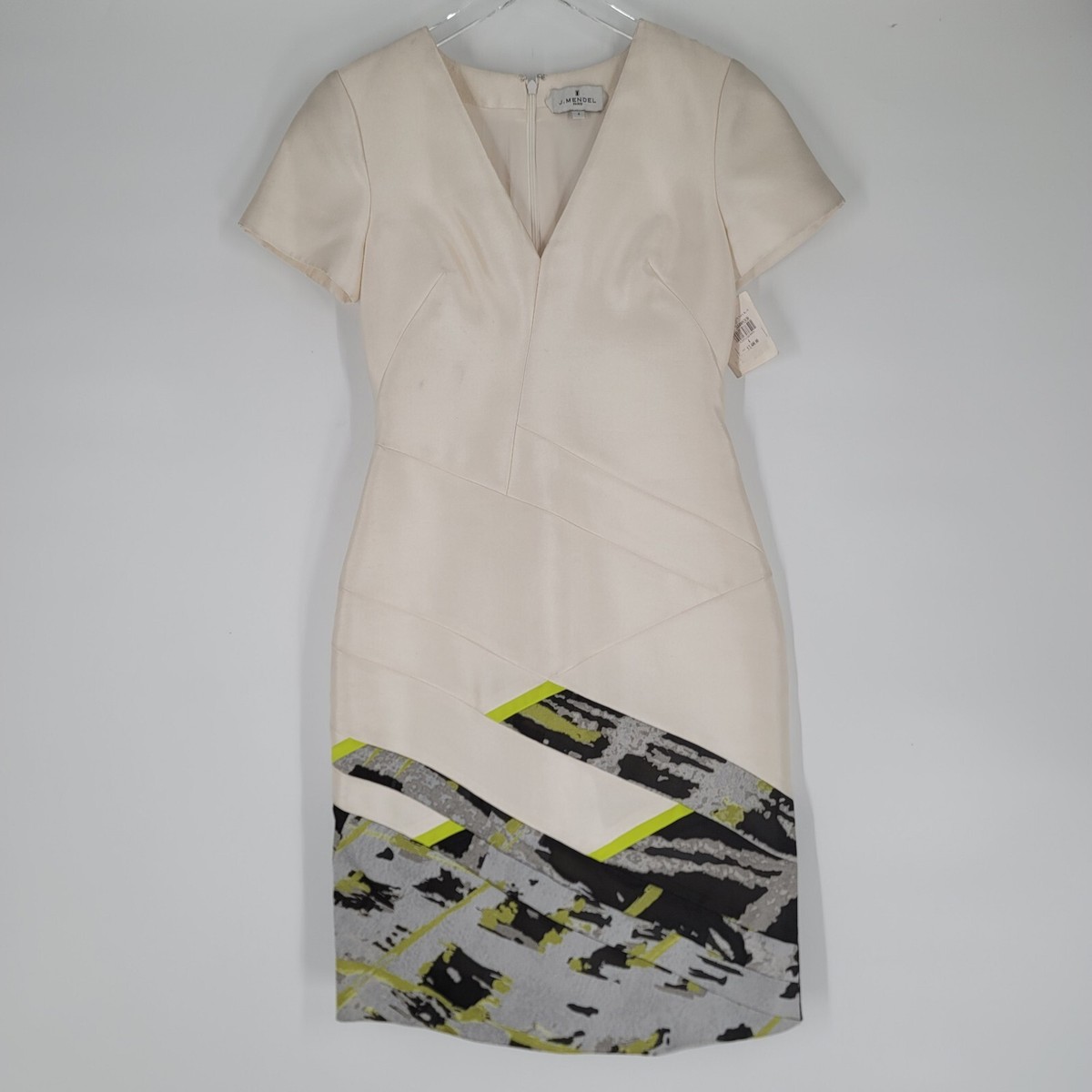 J. Mendel NEW Cream Short Sleeve Silk Pencil Cocktail Sheath Dress Size 4