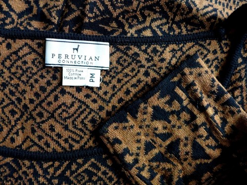 Peruvian Connection Brown Kashmiri Aztec Jacquard Pima Cotton Knit Dress P M - 第 2/5 張圖片