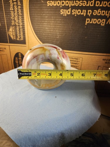 Studio Ceramic Art Pottery Drip Glaze Circular Donut Vase Multi Colored By Judy - Picture 8 of 8