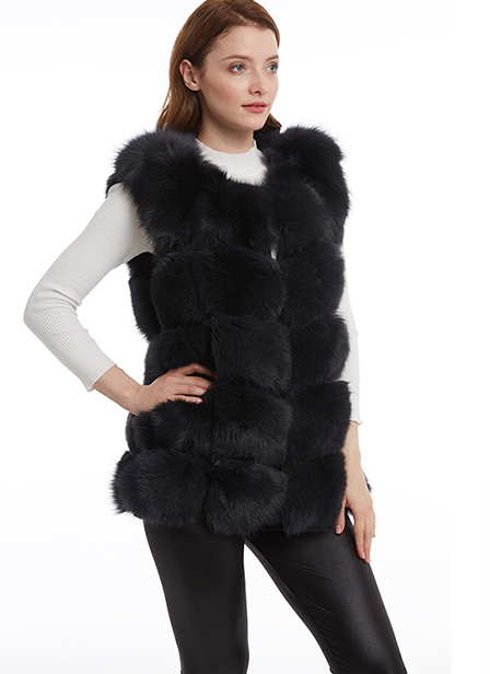 Gilet Di Lusso In Vera Pelliccia Di Volpe E Pelle D'Agnello Emas Fur Taglia Unica