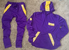 JD Fashion Yellow/Purple Bandanna Trim Long Sleeve Hoodie Shirt/Jogger Set Sz M
