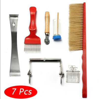 Set 7pcs Imker Bienen Zubehör Edelstahl Bienenstock Werkzeug Natürliche Bürste
