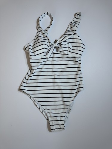 CUPSHE Einteiler Badeanzug Damen Bademode Jacquard tiefer V-Ausschnitt gestreift Gr. L - Bild 2 von 6