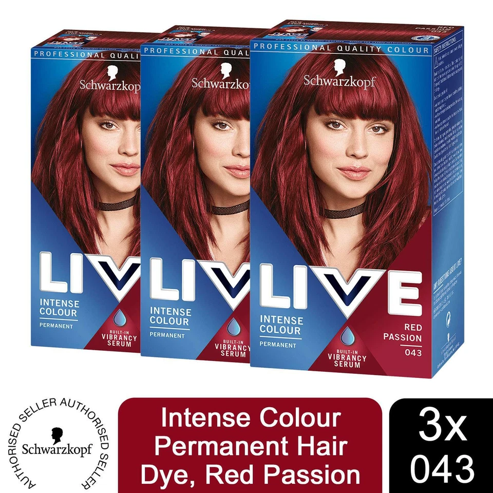 SCHWARZKOPF 3x LIVE Red Passion Permanent Hair Dye, Intense Colour 043
