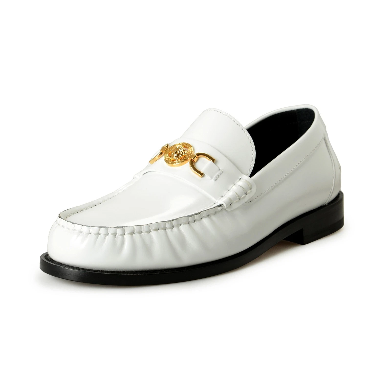Versace — Versace Men's White Gold Medusa 100%Leather Slip On Loafers Shoes US 8 IT 41