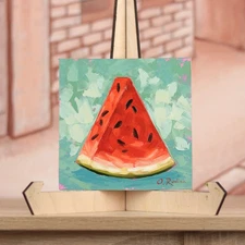 Watermelon Original Oil Painting Still Life Wall Art Signed Melon Slice Kitchen