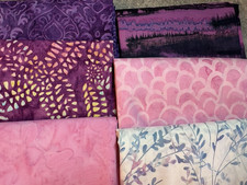 Lot of 6 batik Fat quarters cotton fabric Purple Pink 18" x 22"