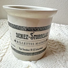 French Vintage Repro Stoneware Crock Cream Black Label Farmhouse Decor