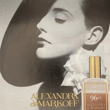 1996 Alexandra de Markoff 96 1/2 Liquid Makeup PRINT AD Woman Large Hat Vtg 90s