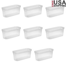 Narrow Storage Bins W/ Carry Handles Clear Multi-Purpose Organizers 8 Pack New