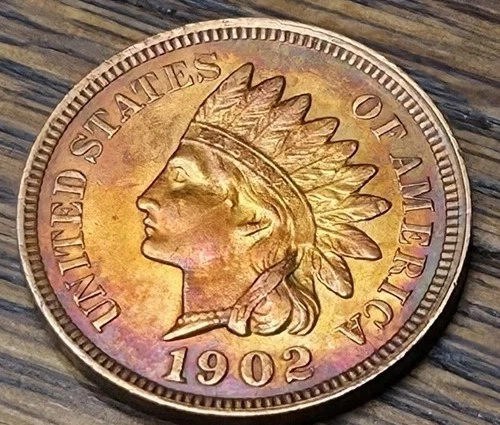 1902 Indian Head Cent Rainbow Toned Choice Uncirculated Eye Appeal