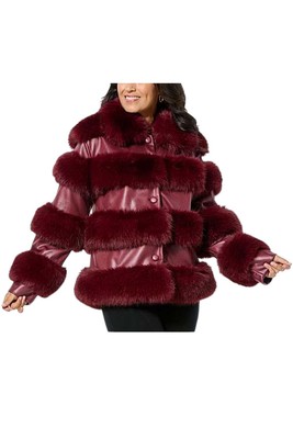 Curations x Debbie Denmon Women's Faux Fur Jacket Maroon