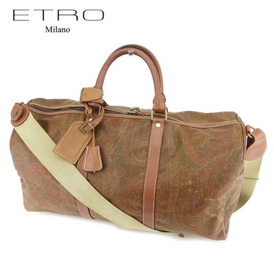 ETRO Paisley Boston Travel Bag Brown PVC Leather Vintage Used