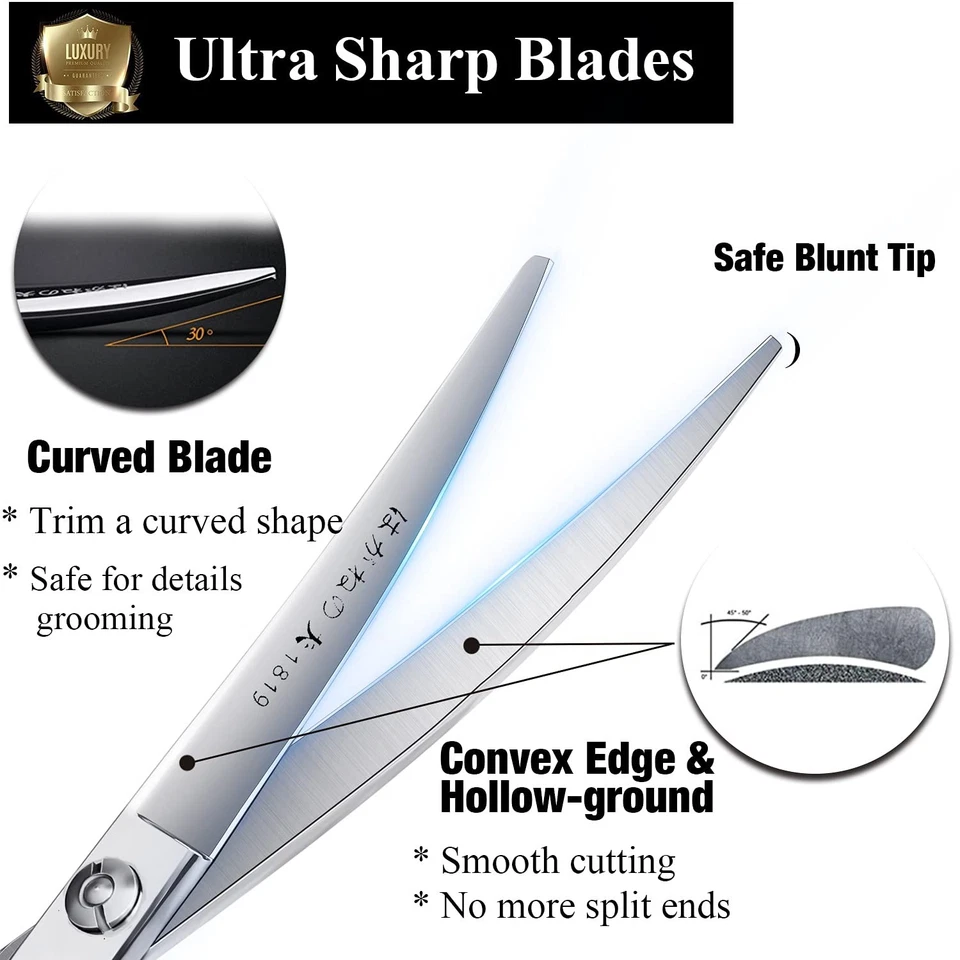 6" Hair Cutting Scissors Professional Curved Grooming for Steel - Image 2 of 4