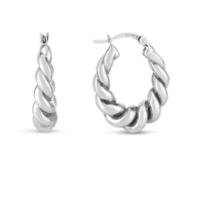 Sterling Silver Rhodium Plated Twisted Hoop Earrings NWT