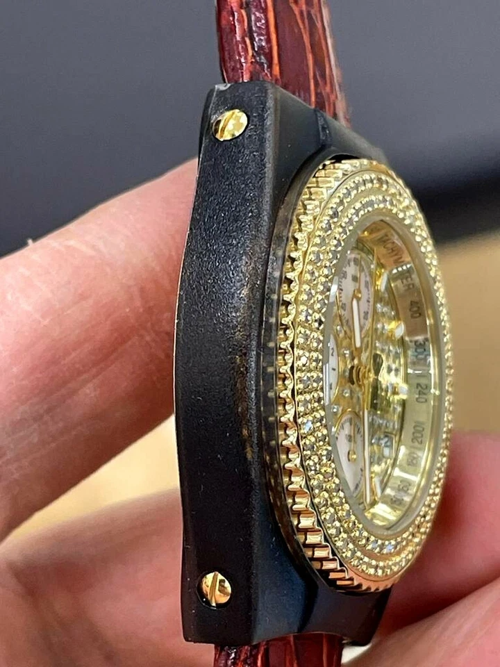 Reloj Aqua Master para mujer esfera dorada acero inoxidable bisel de diamantes W#13 Foto 4 de 4