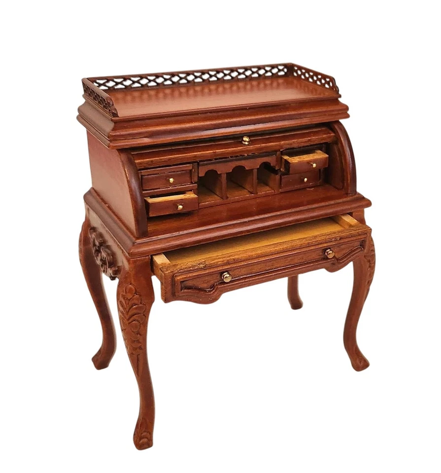 Scrivania A Rullo Vittoriana Bureau Noce Platino Studio Mobili 1:12 - Immagine 3 di 4