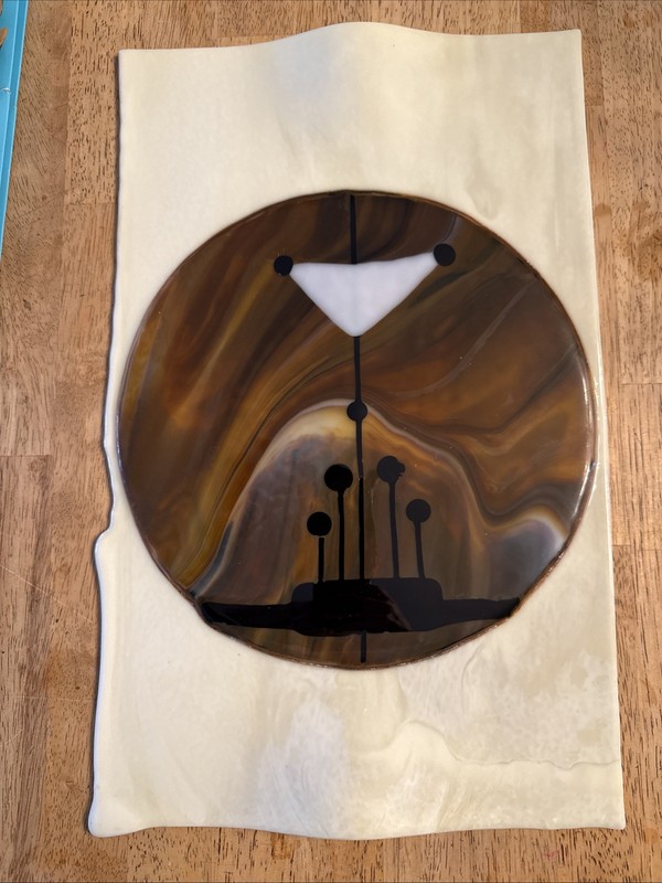 Fused Art Glass Platter Wall Hanging Handmade Charcuterie VTG Marbled Music RARE