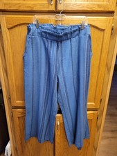 NWOT Blue Linen Blend Wide Leg Elastic Waist Beach Pants By Indigo Rein Sz XL