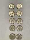 90% SILVER Washington Quarters LOT (10 coins) - 1964