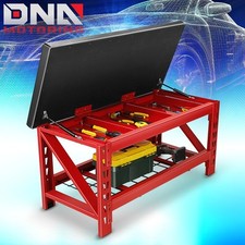 Steel Workshop Garage Bench w/ 40" Flip Up Foam Seat & Wire Grid Storage Shelf