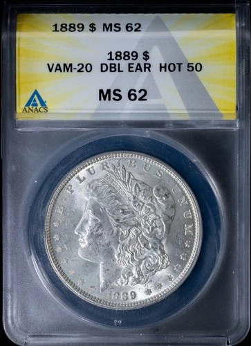 1889 VAM-20 Morgan Silver Dollar ANACS MS62 – HOT 50 – 90% Silver