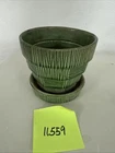 McCoy Vintage Green Basketweave Planter Pot 5" Tall  w/Attach Saucer  SOLD AS IS