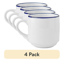 Ceramic Coffee Mugs with Blue Rim - Set of 4
