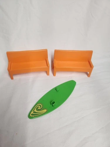 1973 Barbie Townhouse Orange Bench Set & Malibu Surf Board Doll Accessories