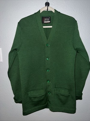 #ad Vintage 100% Virgin Wool Cardigan Whiting Los Angeles Green Cardigan Retro $30.00