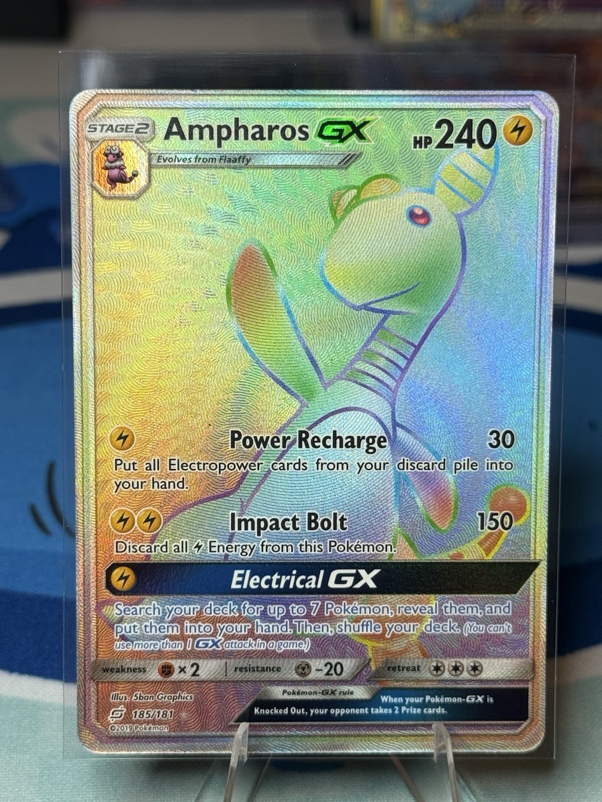 Pokémon Ampharos GX Team Up 185/181 Secret Rare SM Rainbow Holo NM AJ3