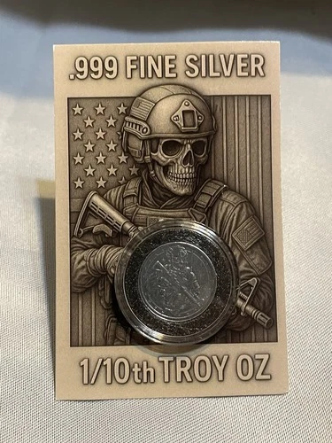 1/10th oz Fine Silver Round Tactical Antiqued Skeleton .999 Fine Silver Coin