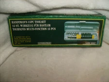 NEW 15 PC HANDYMANS TOOL SET SOCKETS PHILLIPS RACHET SCREWDRIVER  HANDLE & CASE