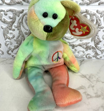 Ty Beanie Baby: Peace Bear 2/1/1996 - Multicolor Tye Die Pastel