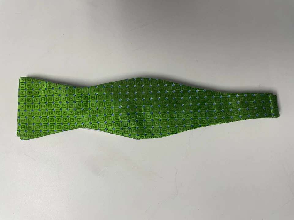 Bow Tie Men Silk Green Blue Geometric SELF TIE Bowtie - Image 2 of 4