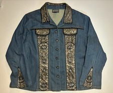 2XL Berek 2 Jacket Womens Denim Stretch Beaded Lace Jeweled Takako Sakon Jacket