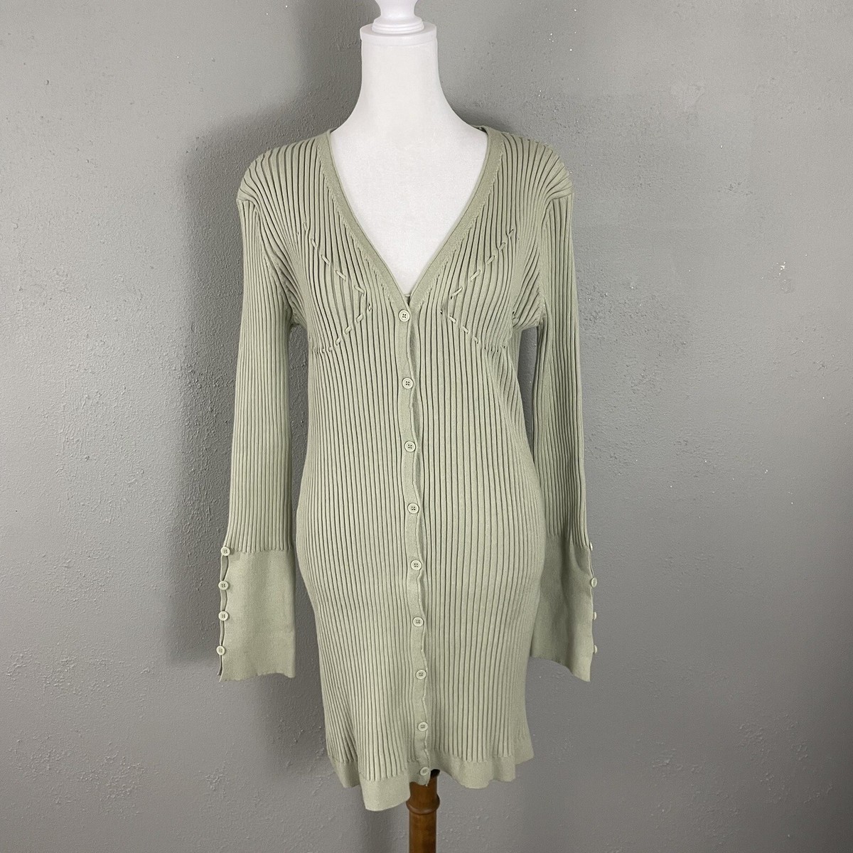 Cider $80 Ocean Dress Size L Green Ribbed Sweater Knit Long Sleeve Ties Bodycon | eBay Cider $80 Ocean Dress Size L Green Ribbed Sweater Knit Long Sleeve Ties Bodycon | eBay