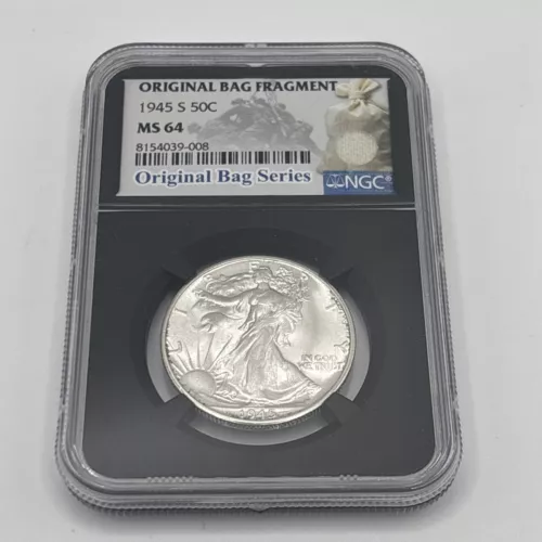 1945 S 50C NGC Walking Liberty Original Bag Fragment MS64