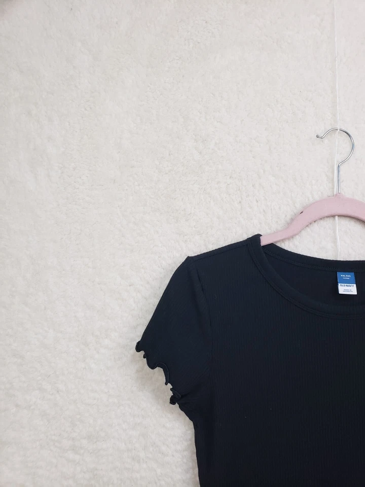 Old Navy Girls Top XXL Black Cotton Blend Short Sleeve Regular Fit Tee Shirt - Image 2 of 4