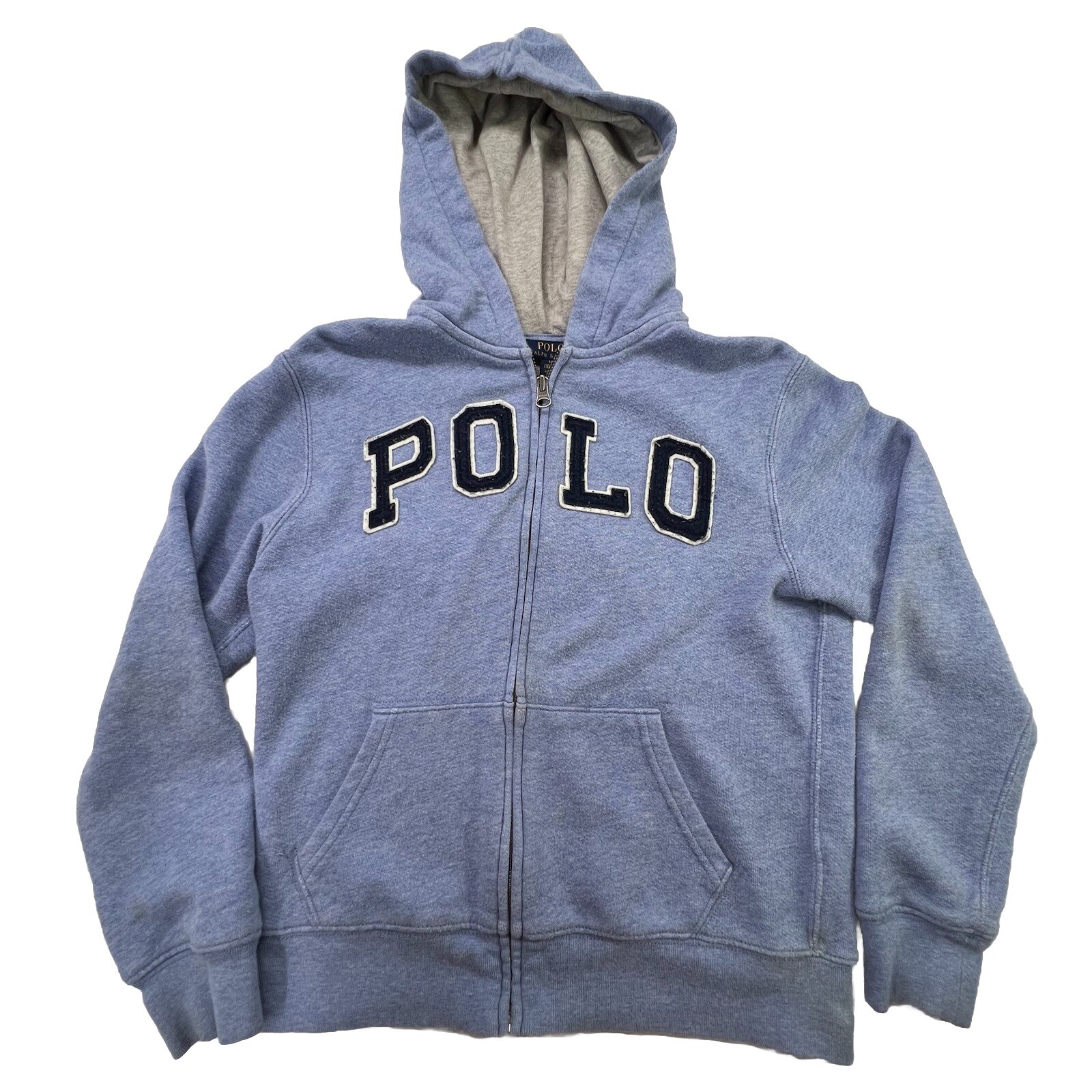Giacca Polo Ralph Lauren ragazzo M blu full zip pony logo con cappuccio casual giovane difetto