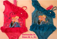 NWT GIRLS FROZEN ONE PIECE SWIMSUIT  M-5/6, L-7/8, XL-9/10  BLUE OR PINK