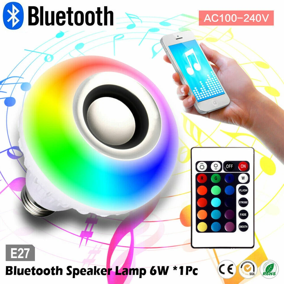 2PACK- Wireless Bluetooth Speaker E27 Bulb LED Light Music RGB Color Remote Lamp - Image 2 of 4